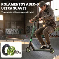 SPORTNOW Trotinete Acrobática com Guiador 360° Rolamentos ABEC-9 Rodas de PU de 120 mm Estrutura de Alumínio 66x47x81 cm Verde(m-5)