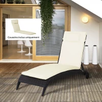 Outsunny Coussin bain de soleil déhoussable avec zippé, tétière, cordons d'attache, MATELAS UNIQUEMENT 198 x 53 x 5 cm, crème(m-10)