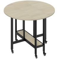 HOMCOM Klapptisch, Tisch mit Klappfunktion und offener Ablage, Rollbarer Küchentisch für Esszimmer, kleine Räume, Natur