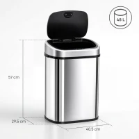HOMCOM Stainless Steel Kitchen Sensor Dustbin Automatic Touchless Rubbish Garbage Waste Bin 48L Silver(m-3)