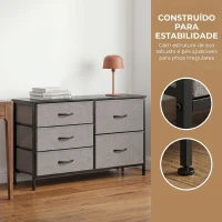 HOMCOM Cómoda com 5 Gavetas de Tecido com Estrutura de Aço Para Sala Escritório Preto e Cinzento Escuro(m-6)