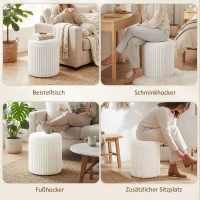 HOMCOM Aufbewahrungshocker mit Wendedeckel, Moderner Cord-Sitzhocker für Wohnzimmer und Schlafzimmer, Weiß(m-6)