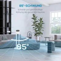 HOMCOM 85° oszillierender Turmventilator mit Fernbedienung 3 Geschwindigkeiten 2 Modi Timer LED-Display 30x30x78 cm Weiß(m-6)