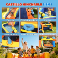 AIYAPLAY Castillo Hinchable Acuático 8 en 1 con Soplador 550W Tobogán Trampolín Escalada Piscina Portería Canasta Lanzamiento(m-4)