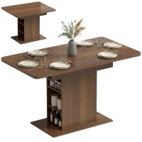 HOMCOM Extendable Dining Table for 4-6 People, 110-130cm Kitchen Table with 6 Open Shelves, Walnut Brown(m-10)