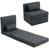 HOMCOM 2-in-1 Schlafsessel Klappbares Sofa-Bett mit Leinenstruktur, Gepolstertes Gästebett Klappstuhl, Dunkelgrau(m-11)