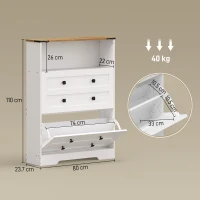 HOMCOM Shoe Cabinet with 2 Flip Drawers, Narrow Shoe Storage Cabinet, White(m-3)