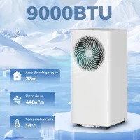 HOMCOM Ar Condicionado Portátil 9000 BTU Baixo Consumo Climatizador Portátil 4 em 1 Arrefecimento Desumidificador Ventoinha Modo Sono Temporizador 24H  para 33 m² 31x35x68 cm Branco(m-4)