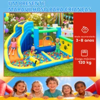 AIYAPLAY Castelo Insuflável Aquático 8 em 1 com Soprador 550W Escorrega Trampolim Escalada Piscinas Cesto Lançamento de Argolas(m-10)
