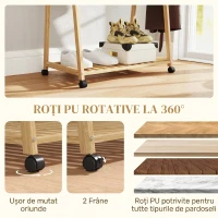 HOMCOM Cuier din Bambus cu Raft pentru Încălțăminte, 2 Cârlige, Cuier Mobil pentru Hol, Sufragerie, Natural(m-5)