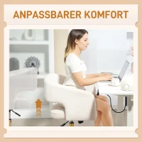 HOMCOM Rollbarer Schreibtischstuhl mit Bezug in Samtoptik, höhenverstellbarer Bürostuhl, Kippfunktion, Cremeweiß(m-7)