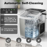 HOMCOM Ice Maker Machine Countertop, 9 Cubes Ready in 7 Mins, 12 KG in 24Hrs, 2 Sizes of Bullet, Self-Cleaning Ice Machine with Portable Handle, Scoop and Basket for Home Kitchen Office RV(m-6)