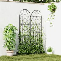 Outsunny Support pour plantes grimpantes avec motif lot de 2 treillis de jardin pour vigne fleurs légumes métal 50 x 180 cm noir(m-10)