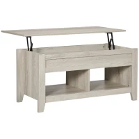 HOMCOM Table basse plateau relevable, table de salon avec étagères et compartiment caché,105 x 50 x 49-62,5 cm pour salon, chambre, aspect chêne clair(m-12)