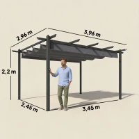 Outsunny Pérgola de Jardín 4x3 m con Techo Retráctil Estructura de Aluminio UPF30+ Orificios de Drenaje Pabellón Exterior Gris(m-3)