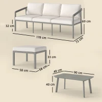 Outsunny 3 Piece Garden Dining Set, Outdoor Patio Furniture with 3 Seater Sofa, Footstool, Coffee Table and Cuhsions(m-3)