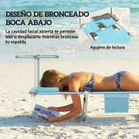Outsunny Set de 2 Tumbonas Plegables Reclinables con Dosel 360° Orificio Facial Bolsillo Lateral y Textilene 550 g/m² Azul(m-5)