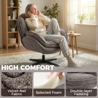 HOMCOM Modern Wingback Accent Chair, Velvet Armchair with Four-Star Base, S-Springs, Swivel, Grey(m-5)