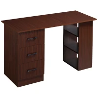 HOMCOM Bureau d'ordinateur réversible, table informatique avec 3 tiroirs et 3 étagères ouvertes, 120 x 49 x 72 cm, noyer(m-1)