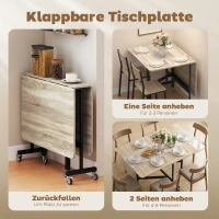HOMCOM Mobiler Klapptisch mit 6 Rollen und Bremsen, faltbarer Küchen-Esstisch für kleine Räume, Eiche(m-5)