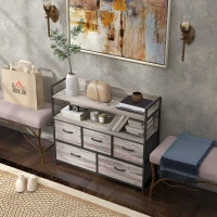 HOMCOM Meuble de rangement style industriel commode 5 tiroirs en tissu pliables et amovibles et étagères - 98l x 29P x 85H cm(m-10)