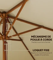 Outsunny Parasol de jardin extérieur parasol droit double toit Hexagonal Grande Taille de Jardin Ø 2,5 x 2,3H m Bois de Bambou crème(m-7)