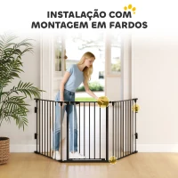 PawHut Barreira de Segurança para Animais de Estimação Barreira Dobrável de 5 Painéis com Fechadura Inteligente 300x74,5 cm Preto(m-9)