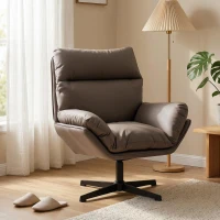 HOMCOM Accent Chair with 360 Swivel Armchair for Living Room with Padded Cushion Dark Brown(m-10)