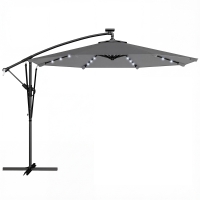 Outsunny Parasol Excéntrico con Luces LED Solares 330x295 cm Sombrilla con Base Cruzada Manivela Funda Protectora Gris Oscuro