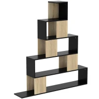 HOMCOM Scaffale Contenitore, Libreria Geometrica a 5 Livelli, per Ufficio, Soggiorno, Camera, Nero e Legno Naturale(m-7)