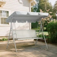 Outsunny Metal Garden Swing Chair, 3-Seater Swing Seat, Patio Hammock Bench Canopy Lounger, Light Grey(m-10)