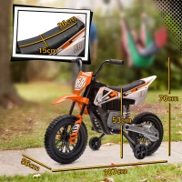 AIYAPLAY Moto Elétrica Infantil 12V com Música, Velocidade 2,4-5 km/h, Rodas Auxiliares, 107x56x70 cm, Laranja(m-3)