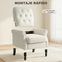 HOMCOM Sofá Individual Tapizado en Lino Asiento Acolchado Grueso Respaldo Capitoné Patas de Madera Maciza Crema(m-6)