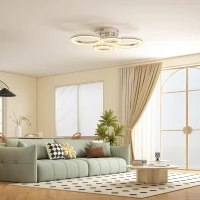 HOMCOM LED Ceiling Light, Modern Dimmable 4 Rings Ceiling Lamp with Wall Switch, 40W 4350lm Flush Mount Ceiling Light with 3500K/4500K/6000K Colour Temperatures for Living Room, Bedroom, Silver Tone(m-2)