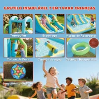 AIYAPLAY Castelo Insuflável Aquático 7 em 1 com Insuflador 450W 2 Escorregas Trampolim Piscina Cesto Coluna de Boxe 426x360x198 cm Multicor(m-5)