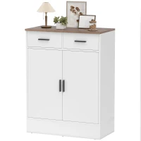HOMCOM Credenza Moderna 2 Cassetti e Armadietto 2 Ante, Ripiano Interno Regolabile, Bianco e Legno(m-10)