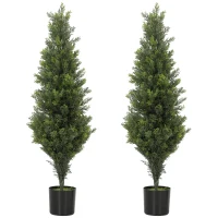 HOMCOM Set of 2 Decorative Artificial Plants Cypress in Weighted Pot, Fake Plant with 564 Leaves, 90cm(m-10)