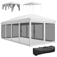 Outsunny Tonnelle Barnum Pliant Pop-up 6 x 3 m moustiquaires amovibles + Sac de Transport Crème Noir