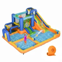 Outsunny Castillo Hinchable Infantil con Tobogán Piscina Muro de Escalada Inflador y Bolsa de Transporte 430x420x200cm Multicolor(m-10)