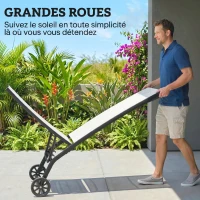 Outsunny Lot de 2 bains de soleil en aluminium et textilène avec roulettes dossier inclinable charge max. 150 Kg crème(m-5)