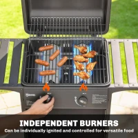 Outsunny Gas Burner Barbecue Grill, 2 Burner Gas Grill with Side Tables, Warming Rack, Shelf, Thermometer, Grease Tray, Black(m-4)