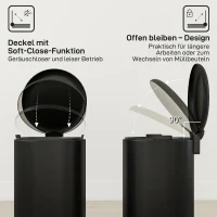 HOMCOM Mülleimer 30L Treteimer Abfalleimer mit Deckel Fußpedal Inneneimer, Soft-Close-Funktion 36 x 30 x 63,5 cm, Schwarz(m-5)