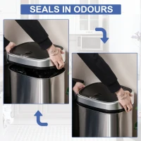 HOMCOM Stainless Steel Kitchen Sensor Dustbin Automatic Touchless Rubbish Garbage Waste Bin 58L Silver(m-7)