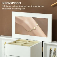 HOMCOM Caja Joyero de 4 Niveles con 2 Cajones Espejo Puertas Laterales con Ganchos para Pendientes Anillos Collares Blanco(m-5)