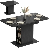 HOMCOM Extendable Dining Table for 4-6 People, 110-130cm Kitchen Table with 6 Open Shelves, Black(m-10)
