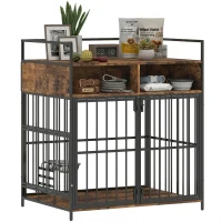 PawHut Dog Crate Furniture, Dog Cage with Rotatable Feeding Station and Storage Shelves, End Side Table Indoor Pet Kenne(m-10)