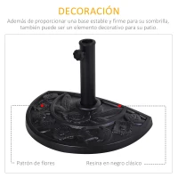 Outsunny Soporte para Parasol Peso 9 kg en Forma de Semicírculo para Poste de Paraguas de Ø3,8 cm y Ø4,8 cm 50x31x32 cm Negro(m-4)