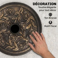 Outsunny Pied de parasol rond 9 kg support parasol résine motif roses pour terrasse piscine Ø 45,5 x 31 cm bronze(m-6)