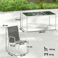 Outsunny Conjunto de Mesa y Sillas Jardín con Mesa de Vidrio Templado 6 Sillas Apilables Transpirables para Terraza Gris(m-3)