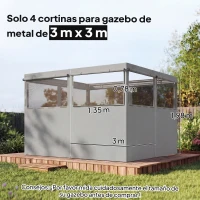 Outsunny 4 Paredes Laterales para Cenador 3x3 m Laterales de Carpa con 8 Ventanas Protección UV 30+ Impermeable Gris Claro(m-3)